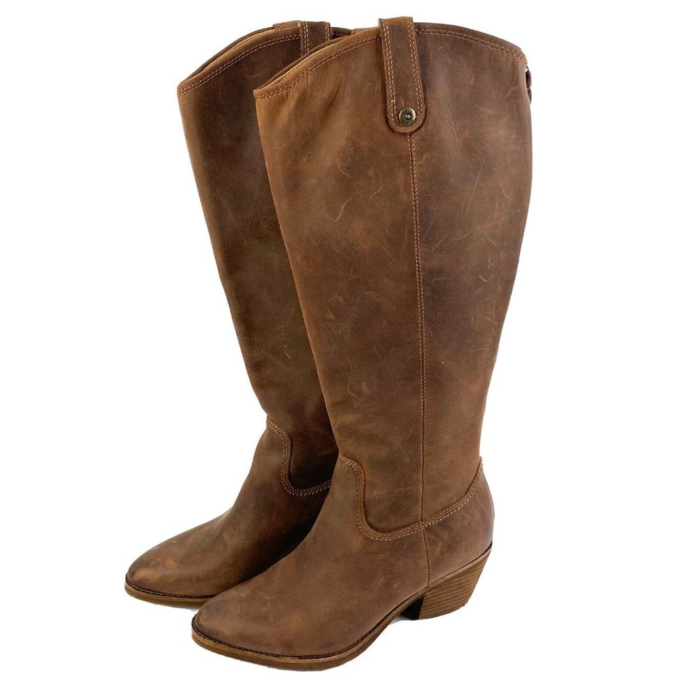 Sofft Atmore Boots 8.5 Aztec Brown Leather Full Zipper Knee High Riding Back Zip